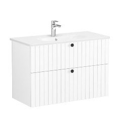 Vitra Root Groove 69457 Lavabo Dolabı, İki Çekmeceli, 100 Cm, Mat Beyaz, Yuvarlak Lavabolu